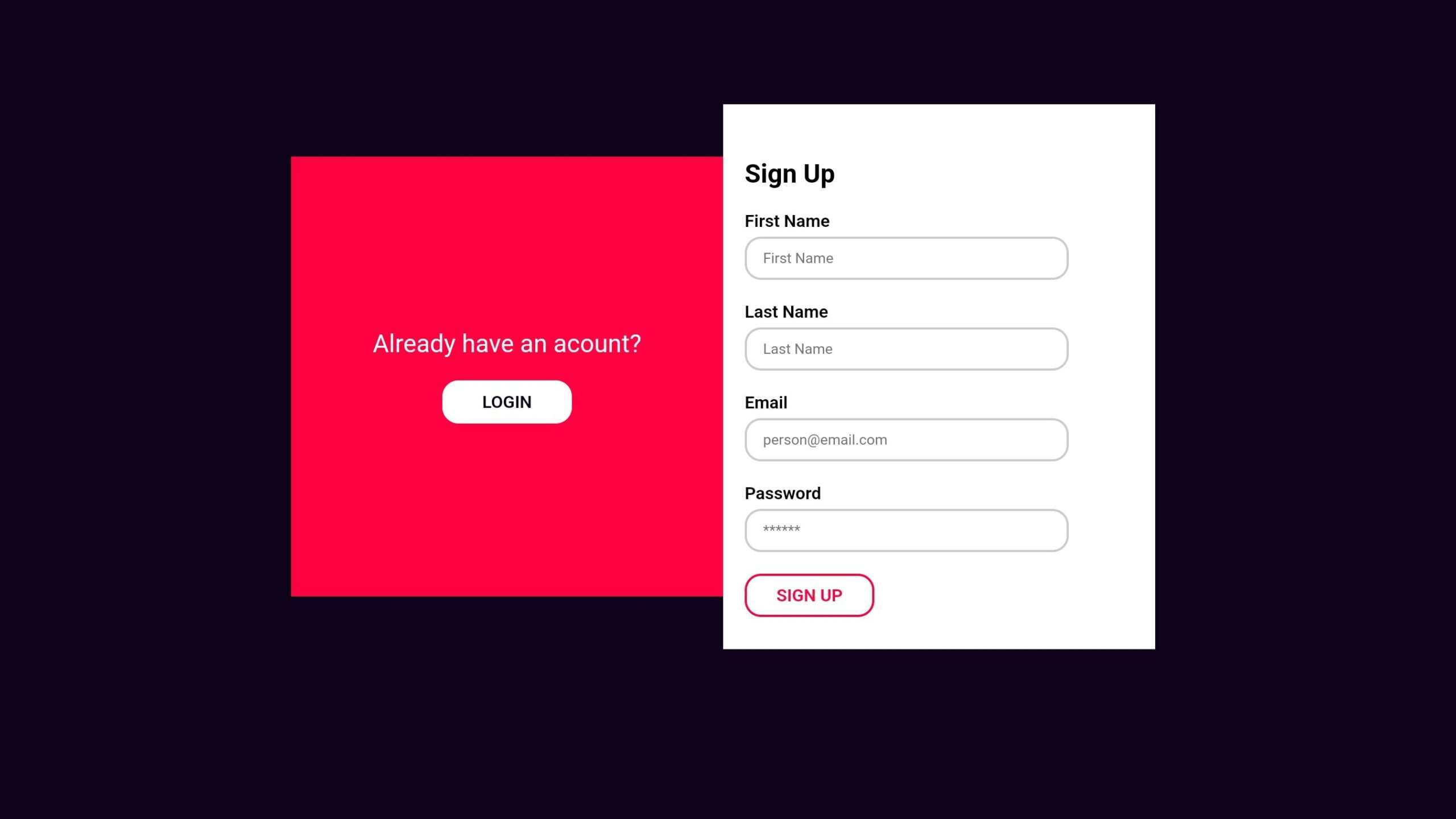 Sliding Sign Up or Login Form