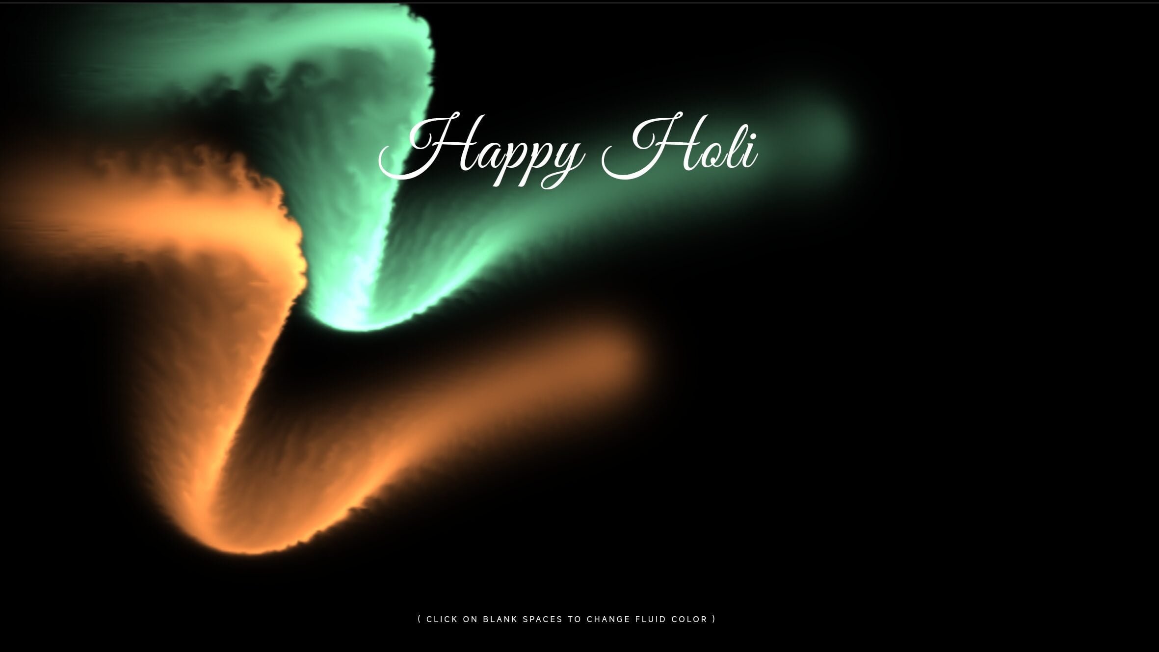 Happy Holi Wishing WebGL Fluid Simulation using HTML, CSS and JavaScript