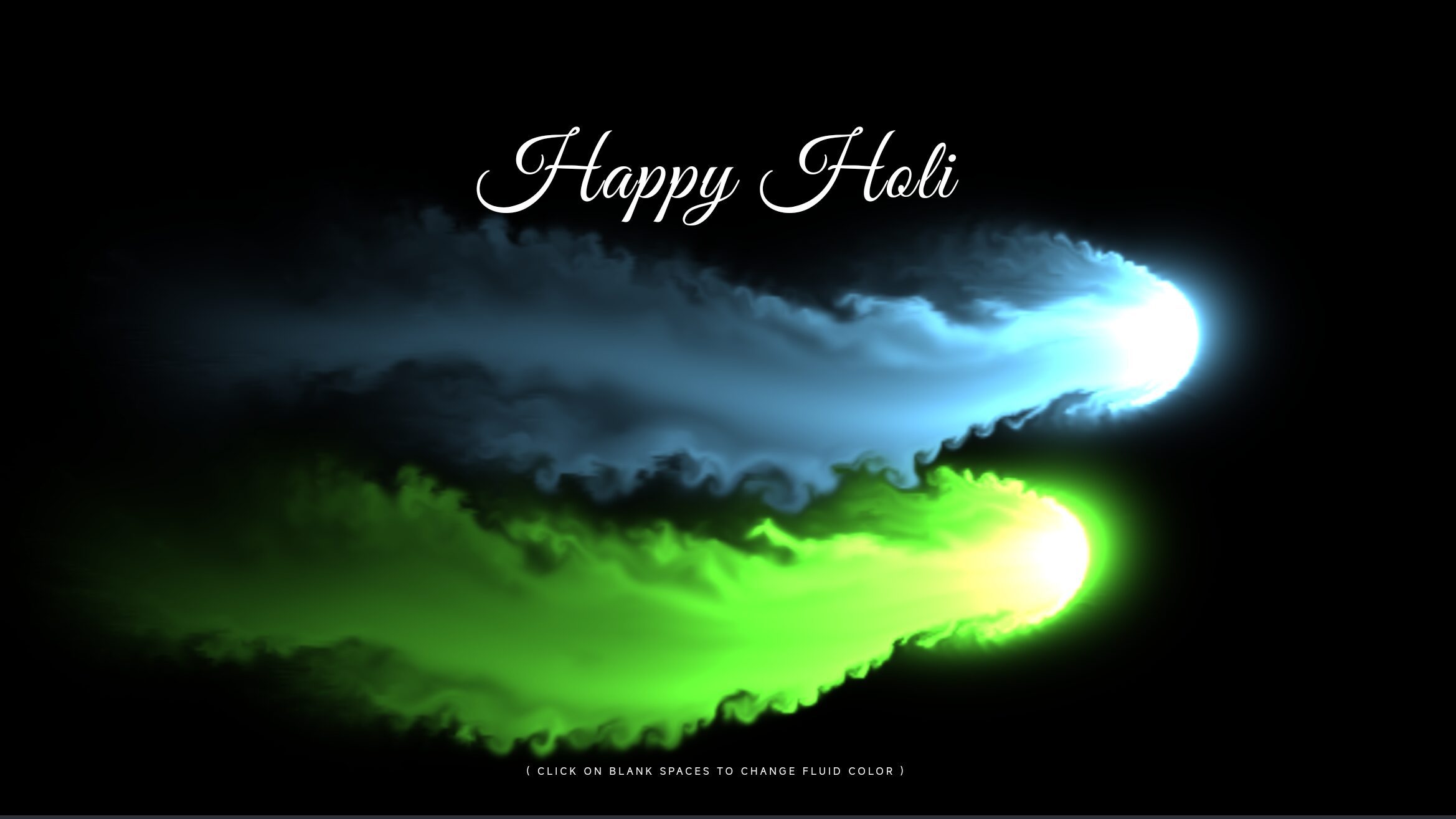 Happy Holi Wishing WebGL Fluid Simulation using HTML, CSS and JavaScript